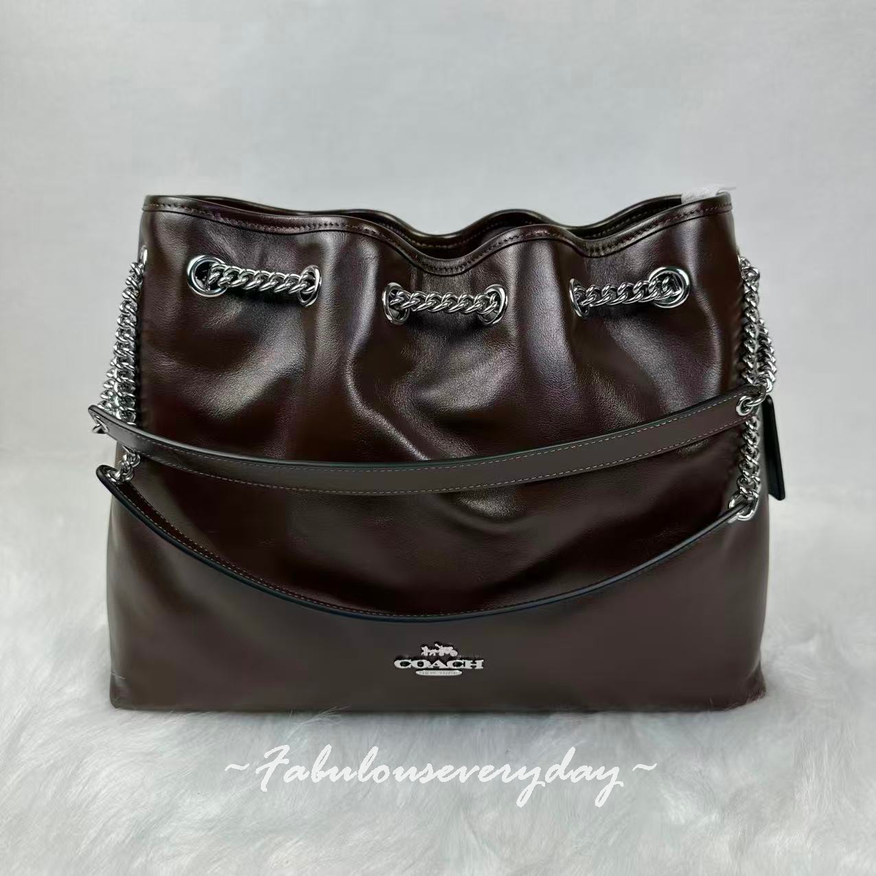Coach Evelyn Shoulder  Bag In Leather/Silver/Maple CCZ79 NWT