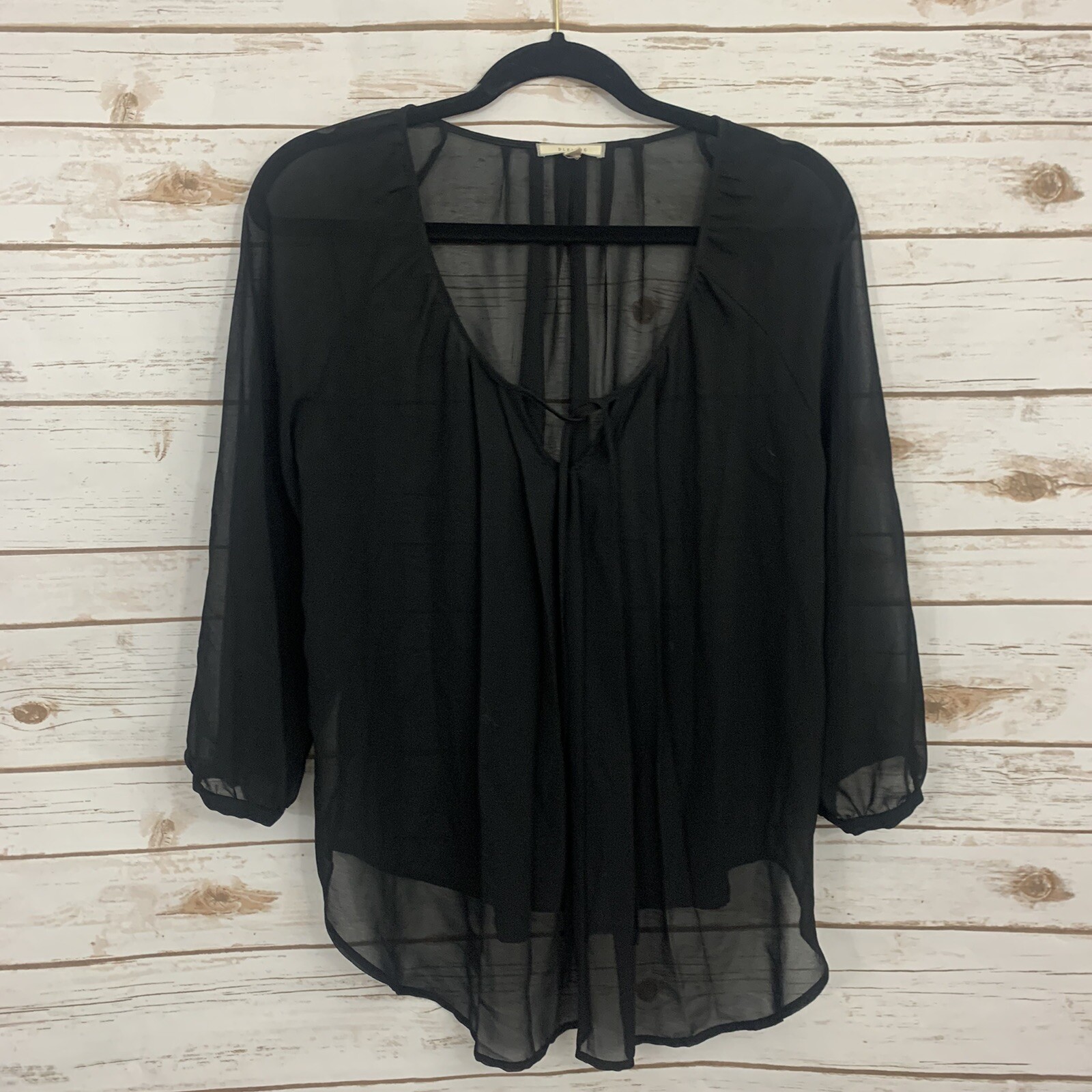 Pleoine Sheer Long Sleeve Career Front Tie Blouse M