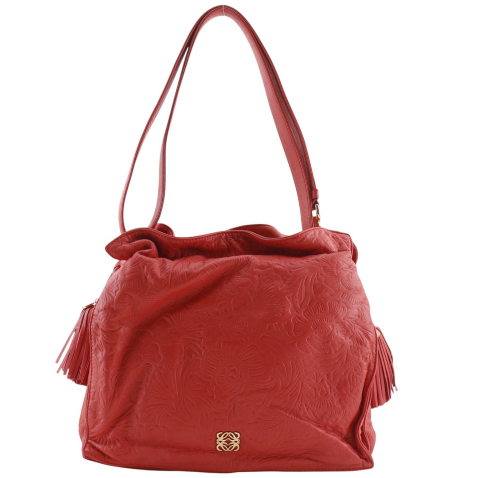 LOEWE flamenco Shoulder Bag Botanical Red Embossed Leather flour Women