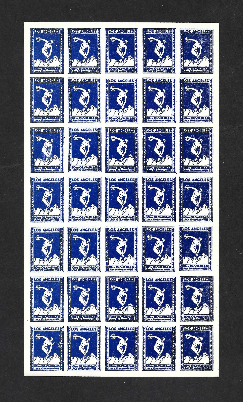 1932 USA Los Angeles Olympic Games Poster Stamps - Mini Sheet of (35) - Imperf