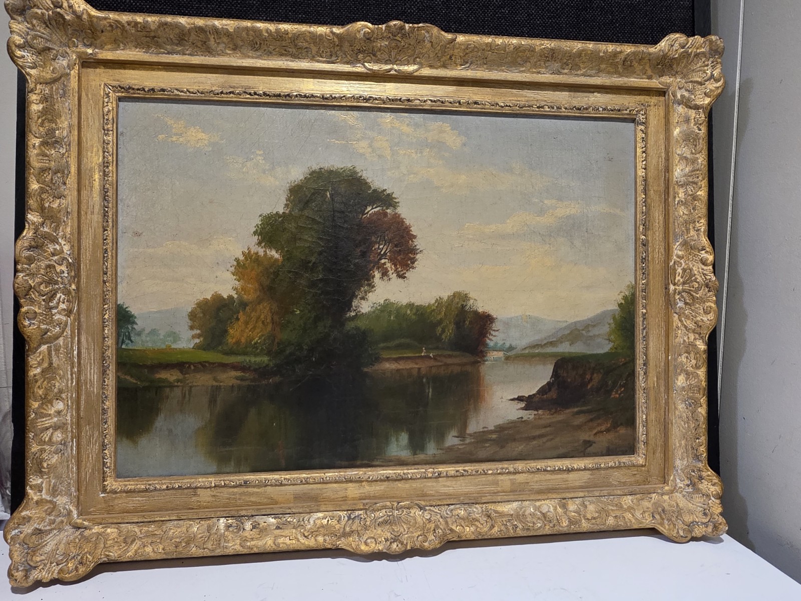 FINE SIGNED EMMA ROBERTS ANTIQUE 19TH C OIL ON CANVAS LANSCAPE IN PERIOD FRAME