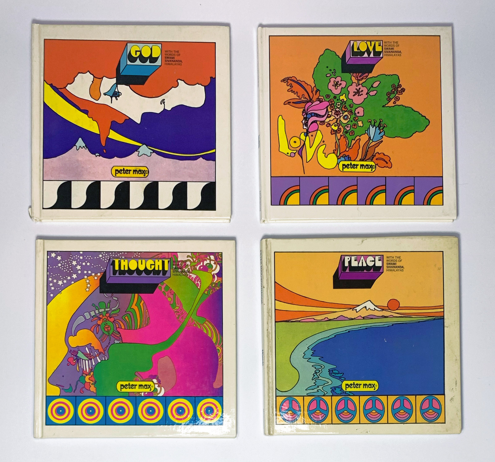Peter Max Vintage 1970s 4-Book Set | Peace, God, Thought, Love | Swami Sivananda