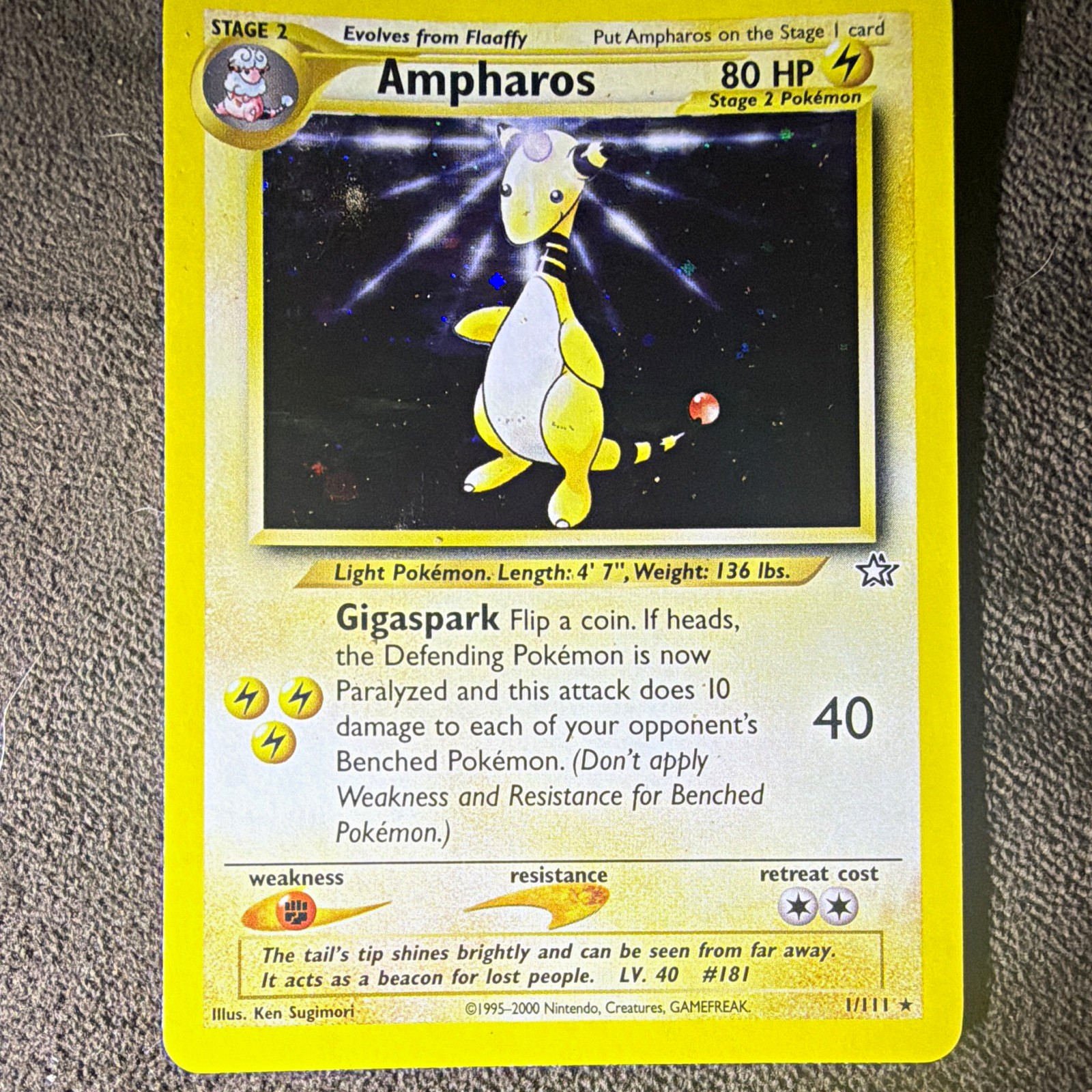 Pokémon TCG Ampharos 1/111 Neo Genesis Holo Rare English 80 HP