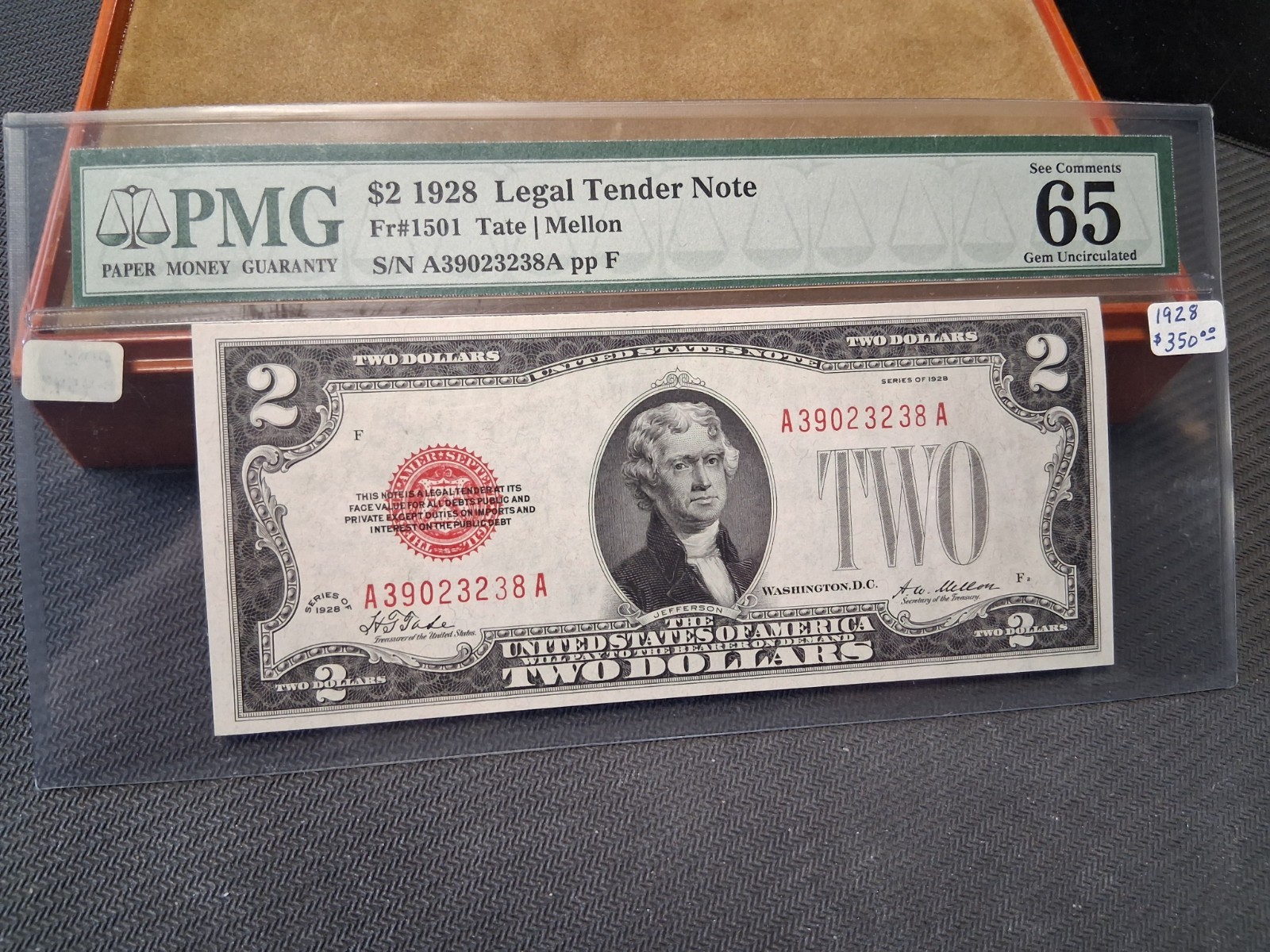 1928 $2 Two Dollar Banknote, Gem Uncirculated PMG 65, RED SEAL (Lot #4543)
