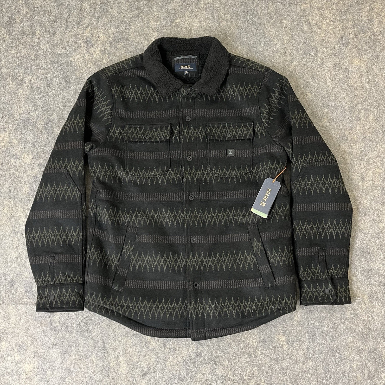 Roark Hebrides Jacket Mens Medium Sherpa Lined Wool Blend Snap Front Aztec NWT
