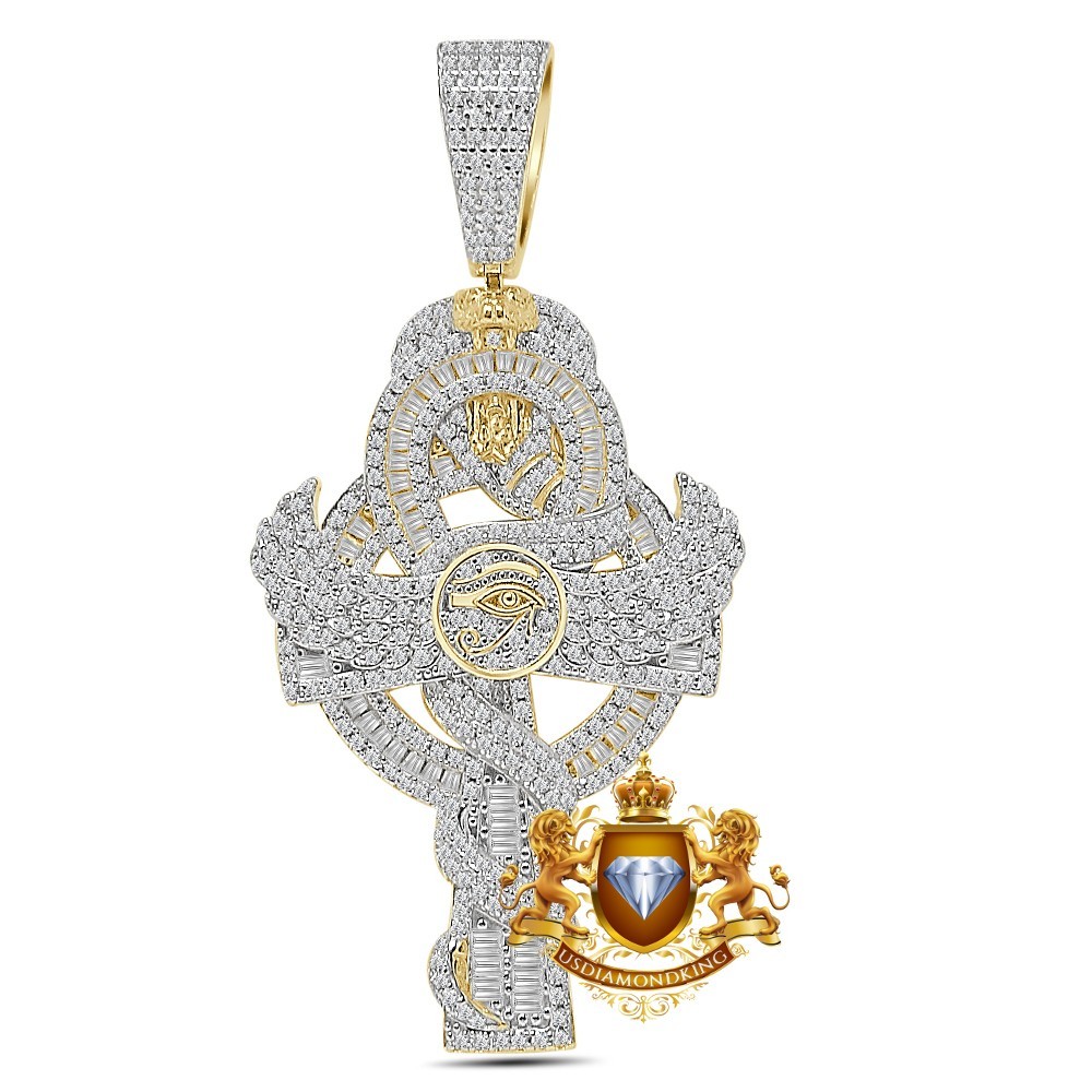 4.55 Ct Moissanite Egyptian Horus Evil Eye of Ra Ankh Cross Pendant Charm Big 3\
