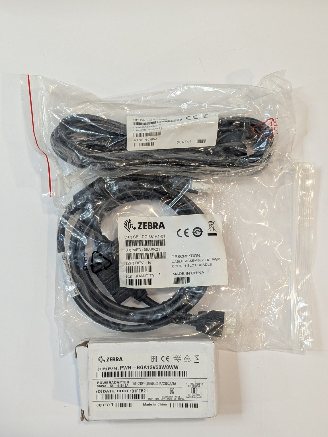 Zebra PWR-BGA12V50W0WW Power Adapter CBL-DC-381A1-01 Cable Power Assembly Cord