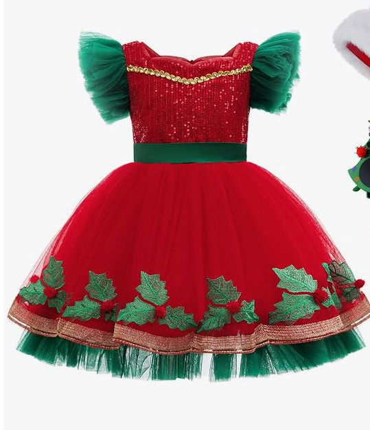 VPCAR Girls Christmas Dress ONLY TUTU Santa Suit Dress Kids Xmas Outfit 6-7YRS