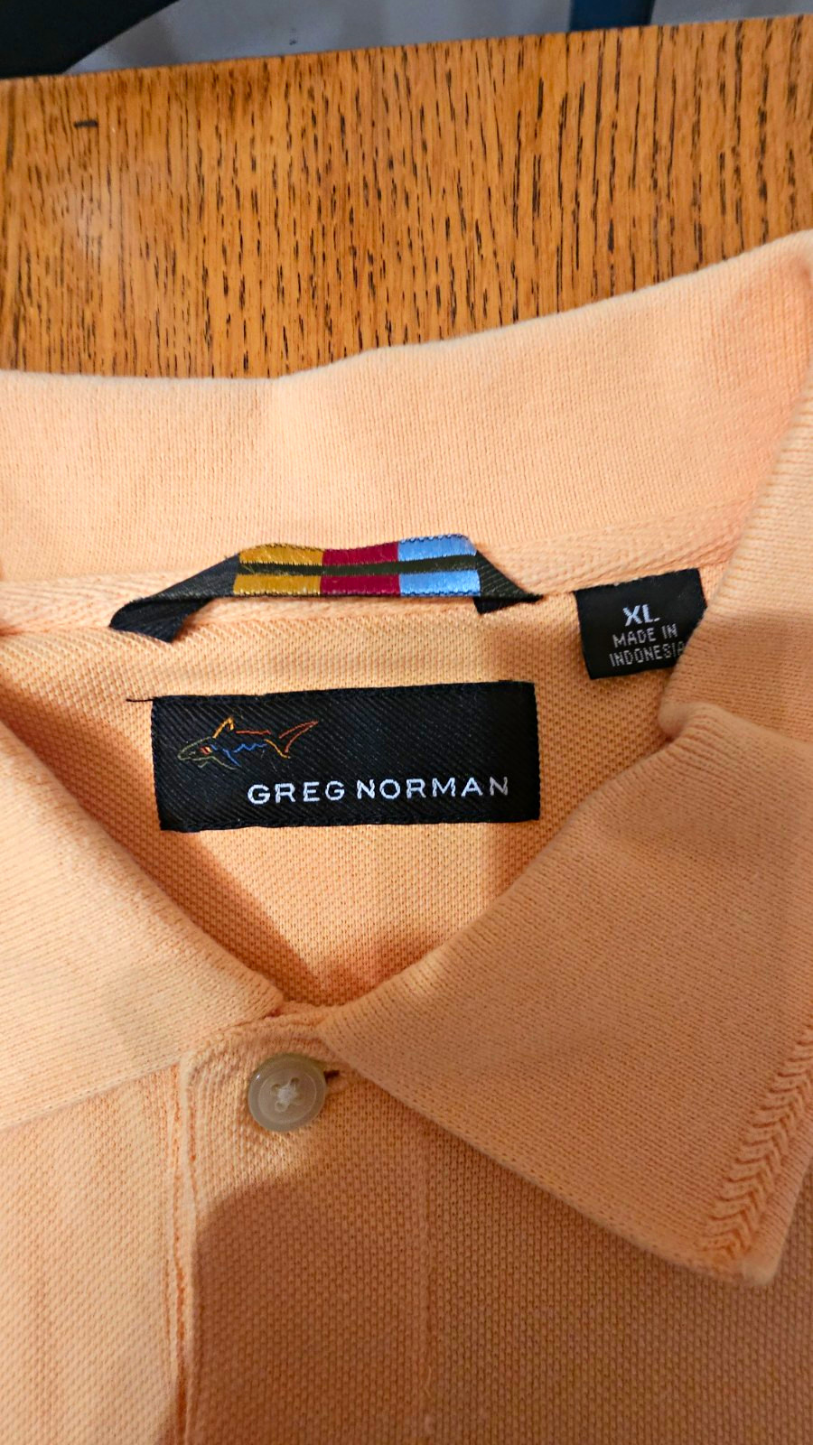 Greg Norman World Tour Golf Links Men\'s XL Peach Knit Polo Shirt Logo Greg Norman World Tour Golf Links Men\'s XL Peach Knit Polo Shirt Logo