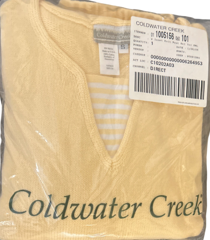 Coldwater Creek Yellow V-Neck Insert Knit Top and Pant Lounge Set Vintage Size S