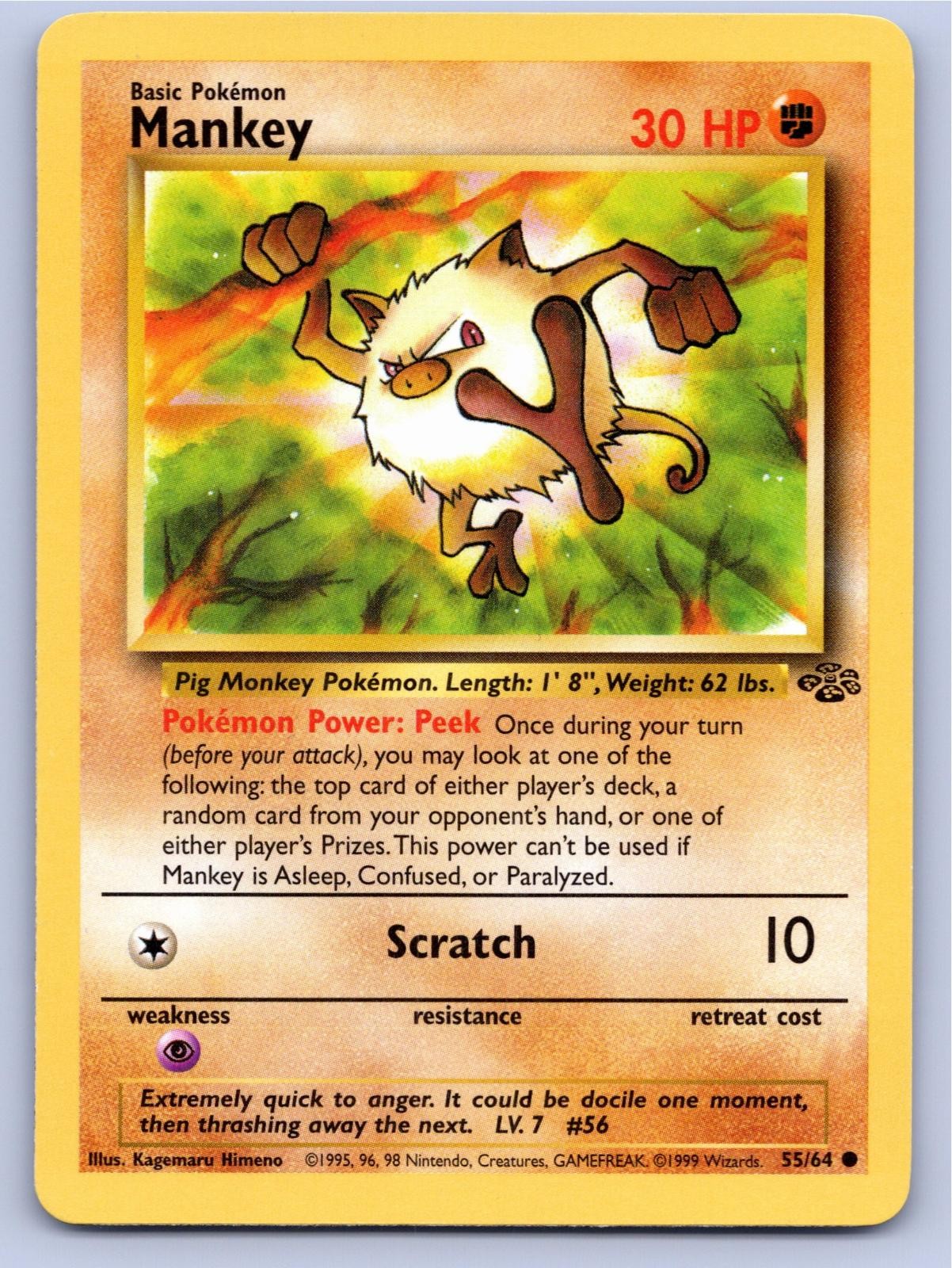 1999 POKEMON JUNGLE MANKEY 55/64 UNLIMITED C NM A97155 FREE S&H 1999 POKEMON JUNGLE MANKEY 55/64 UNLIMITED C NM A97155 FREE S&H