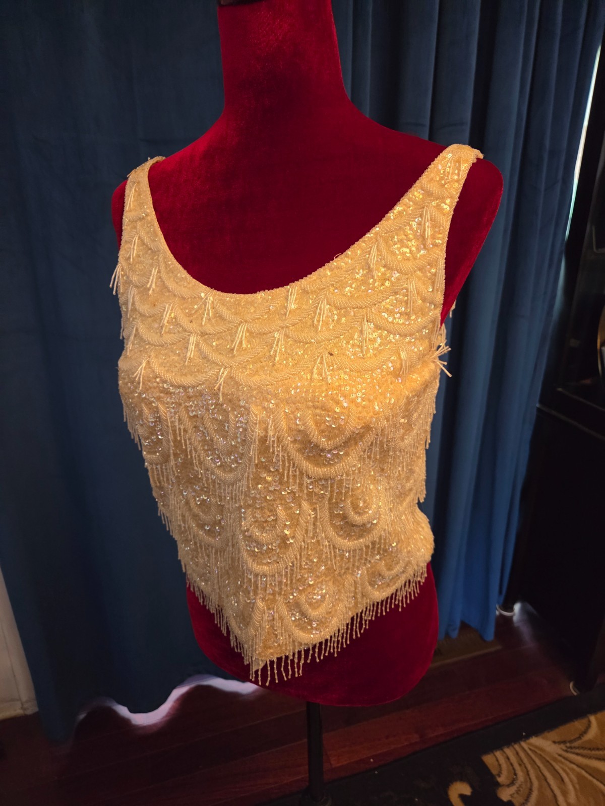 Elizabeth Montgomery 70\'s Ivory beaded evening top from Sydney Guilaroff Elizabeth Montgomery 70\'s Ivory beaded evening top from Sydney Guilaroff