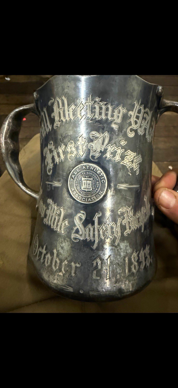 Antique 1896 Meriden Silver Plate Co Quadruple Plate Athletic Trophy Tankard