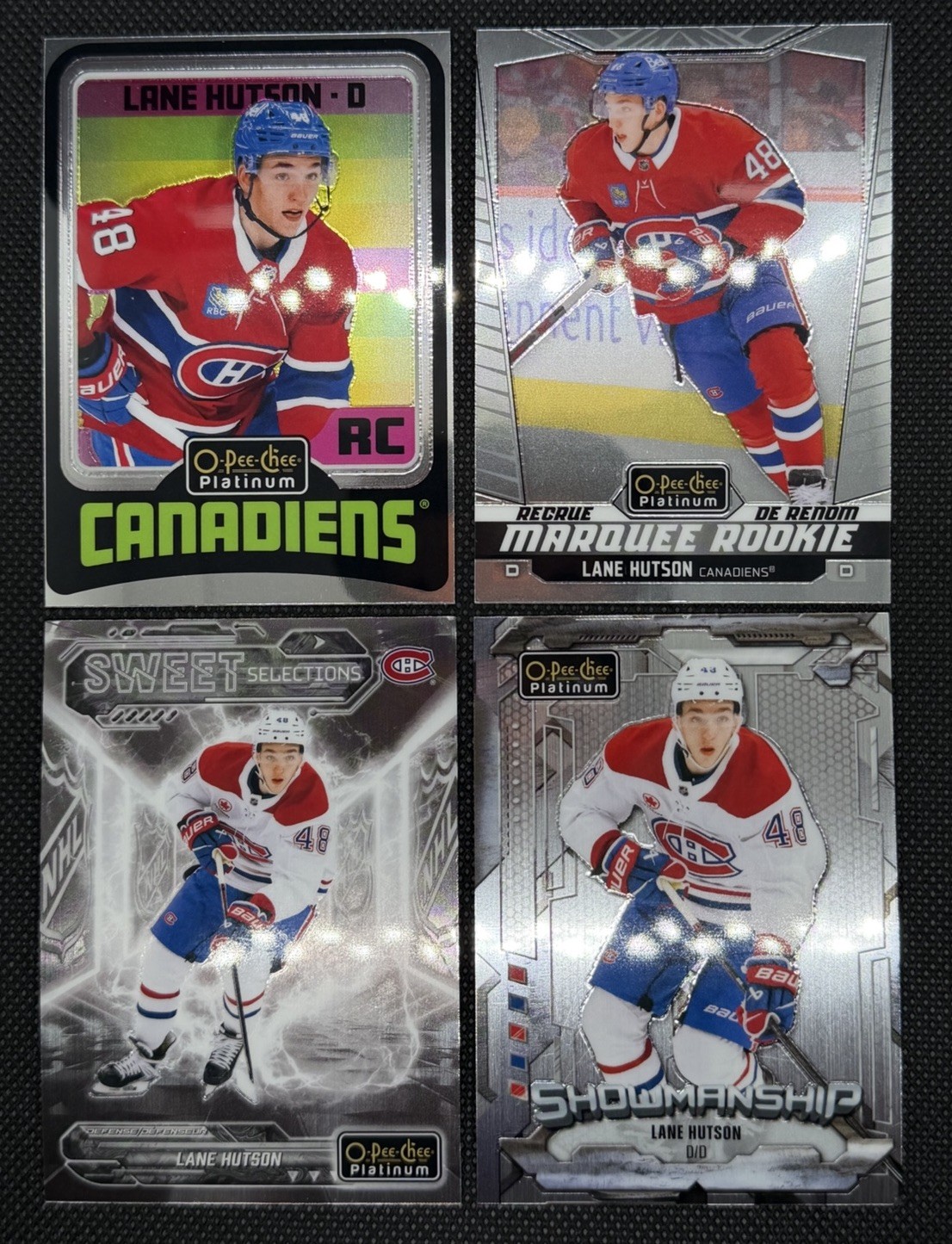 2024-25 O-Pee-Chee Platinum Lane Hutson Marquee Rookie, Retro Rookie, 4 Card Lot 2024-25 O-Pee-Chee Platinum Lane Hutson Marquee Rookie, Retro Rookie, 4 Card Lot