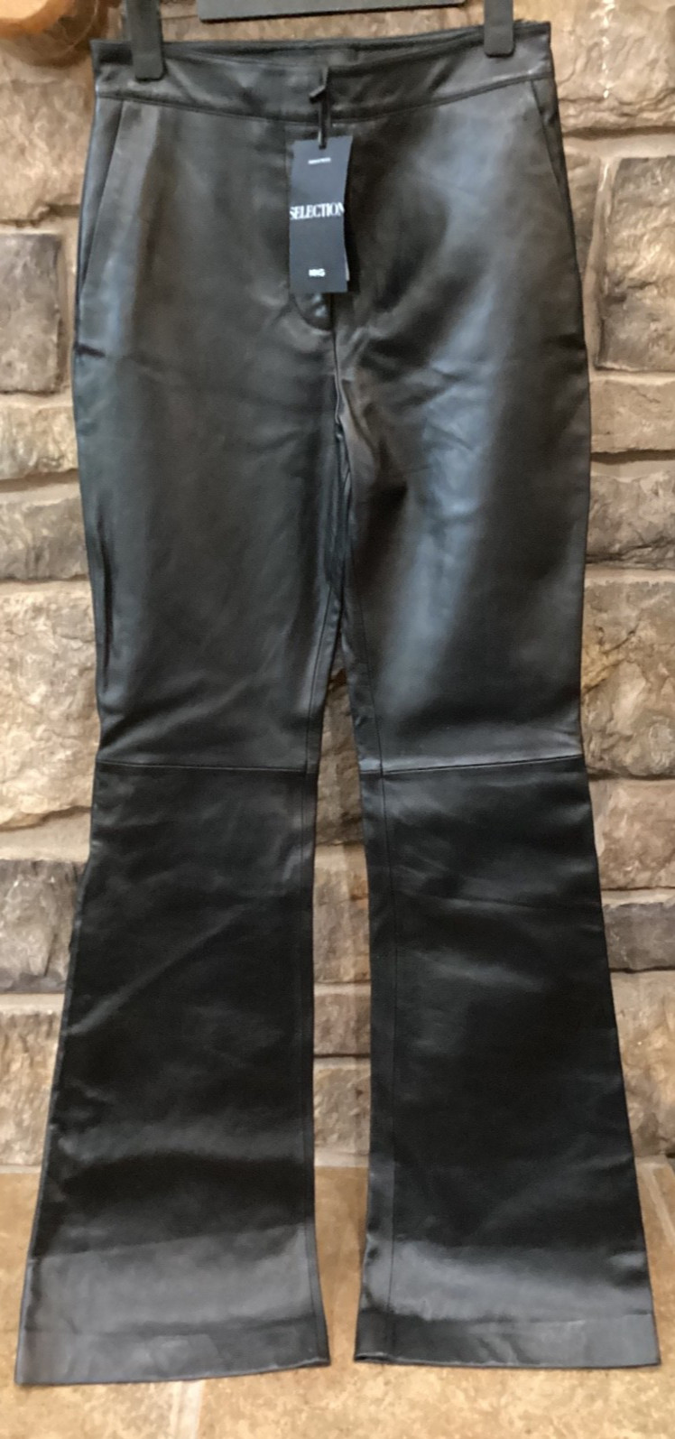 Mango MNG Selection 100% Leather Black Pants Women’s Size 2 Flare Premium NWT Mango MNG Selection 100% Leather Black Pants Women’s Size 2 Flare Premium NWT