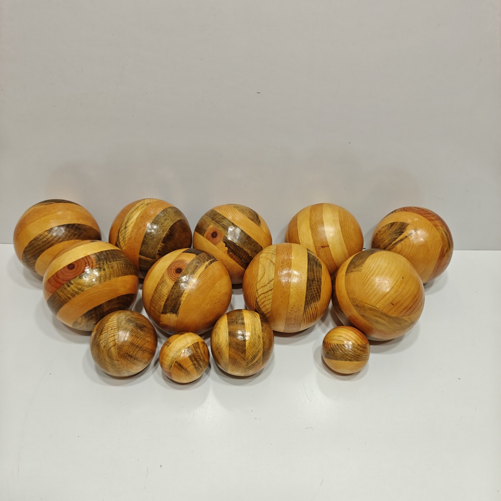 13pc Handmade Turned Wood Sphere Ball Set Segmented Wooden Orbs Rustic Decor