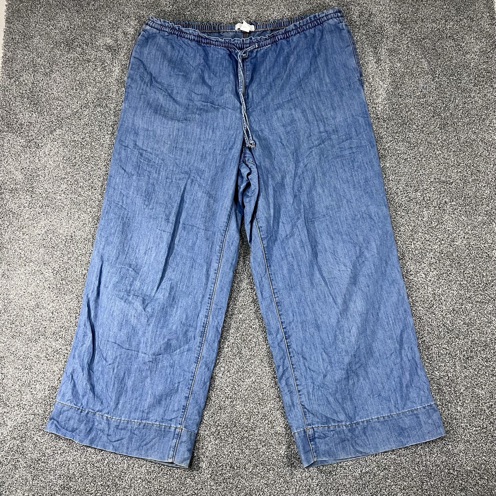 H&M Womens XL Blue Denim Wide Leg Pull On Drawstring Pants Jeans H&M Womens XL Blue Denim Wide Leg Pull On Drawstring Pants Jeans