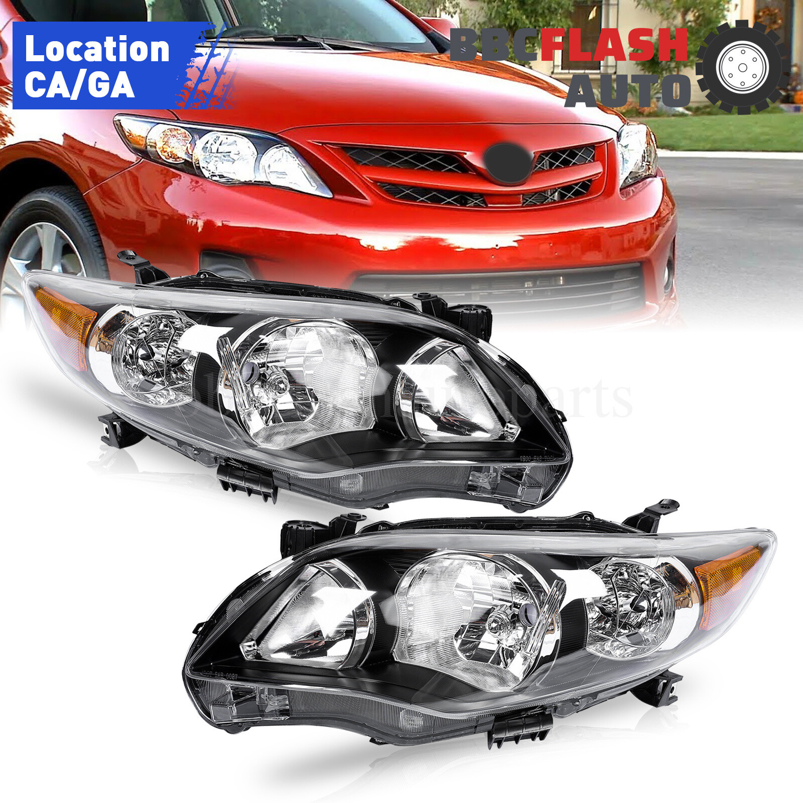2x Headlights Fit 2011 2012 2013 Toyota Corolla Black Housing Headlamps LH&RH