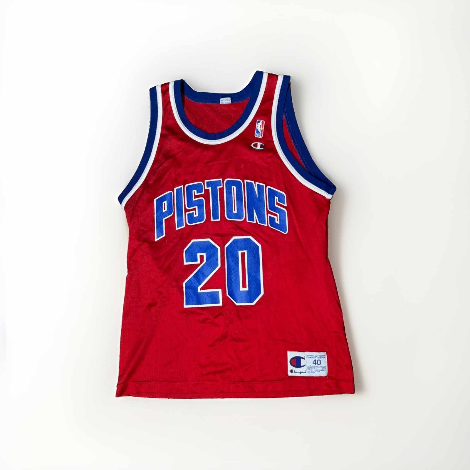 Vintage Champion Detroit Pistons #20 NBA Basketball Jersey Red Size 40 Vintage Champion Detroit Pistons #20 NBA Basketball Jersey Red Size 40