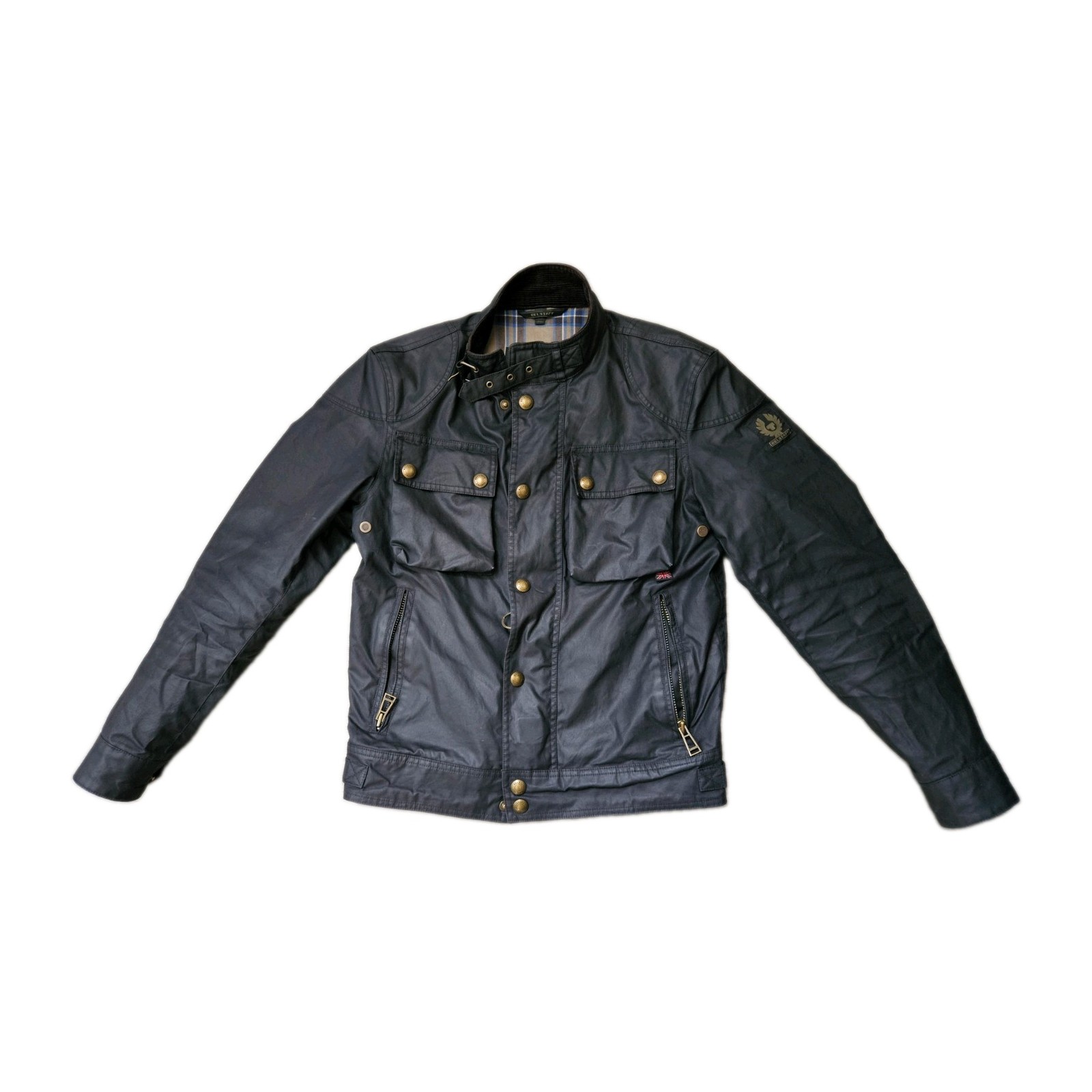 Belstaff Racemaster Men\'s Waxed Cotton Jacket Sz S Black Lined Corduroy Collar