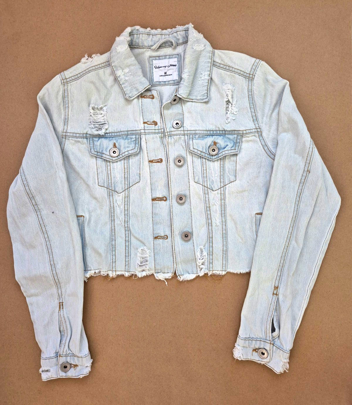 Highway Jeans Women\'s Light Blue Distressed Cropped Button Jacket Pockets M