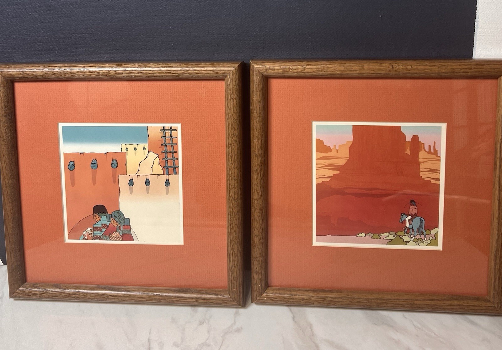 Vintage 1987 Amado Maurillo Peña Jr El Taller Gallery Framed Promo Pair