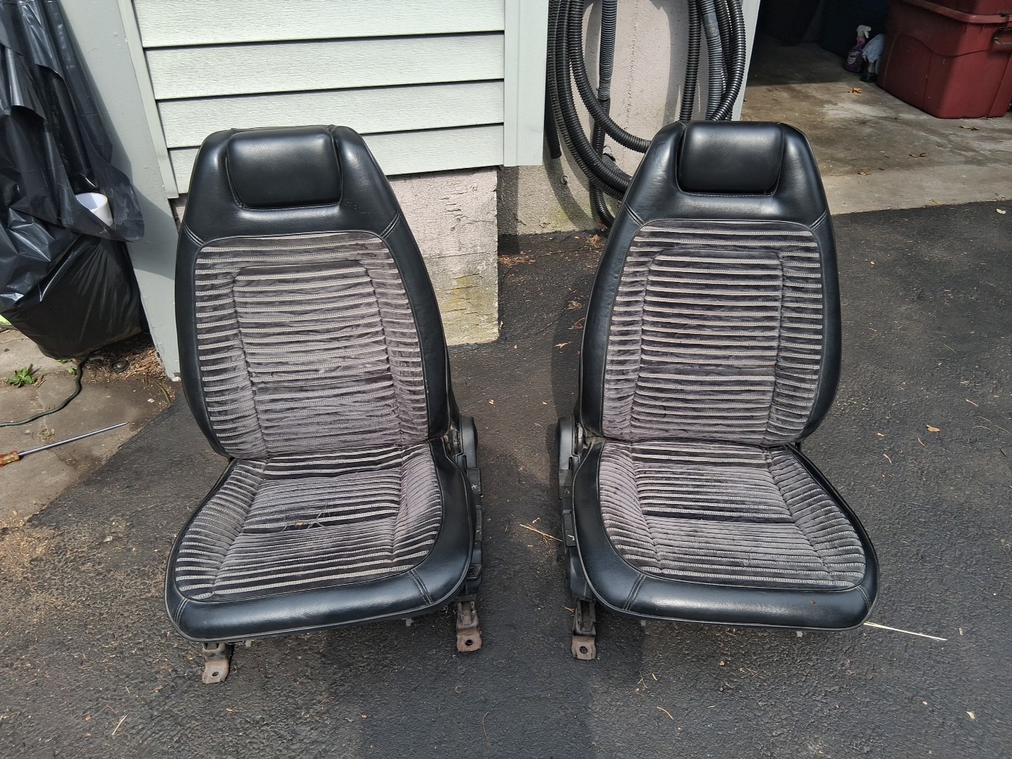 1970.s 1980.s Vintage Bucket Seats Leather Cloth Lumbar With Tracks
