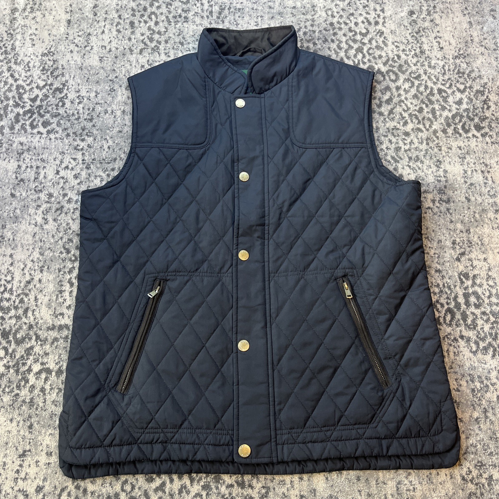 Orvis Men Jacket L Black Vest Geometric Quilted RT7 Route 7 Snap Button Zip