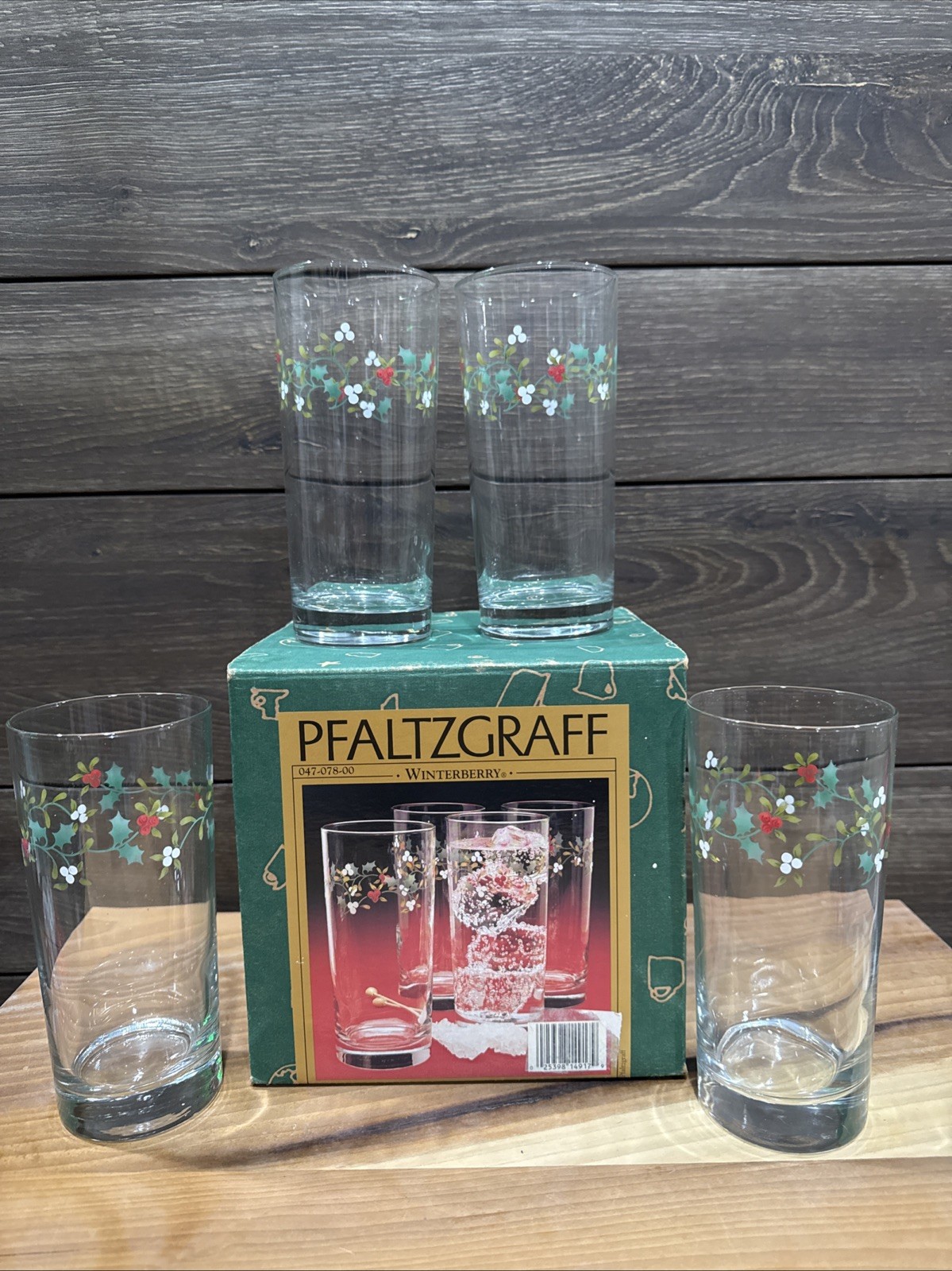Vintage Pfaltzgraff Winterberry Cooler Glasses 15 Oz Set of 4 Mint In Box