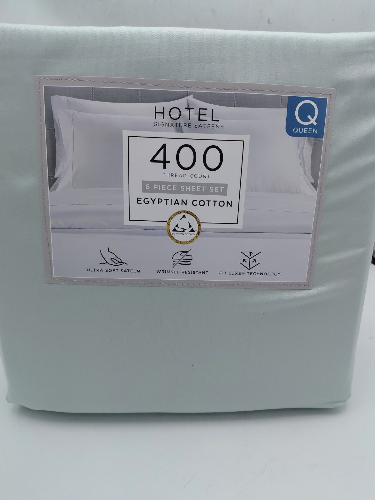 Hotel Signature Sateen 400TC 6pc Queen Sheet Set Egyptian Cotton Misty Blue 