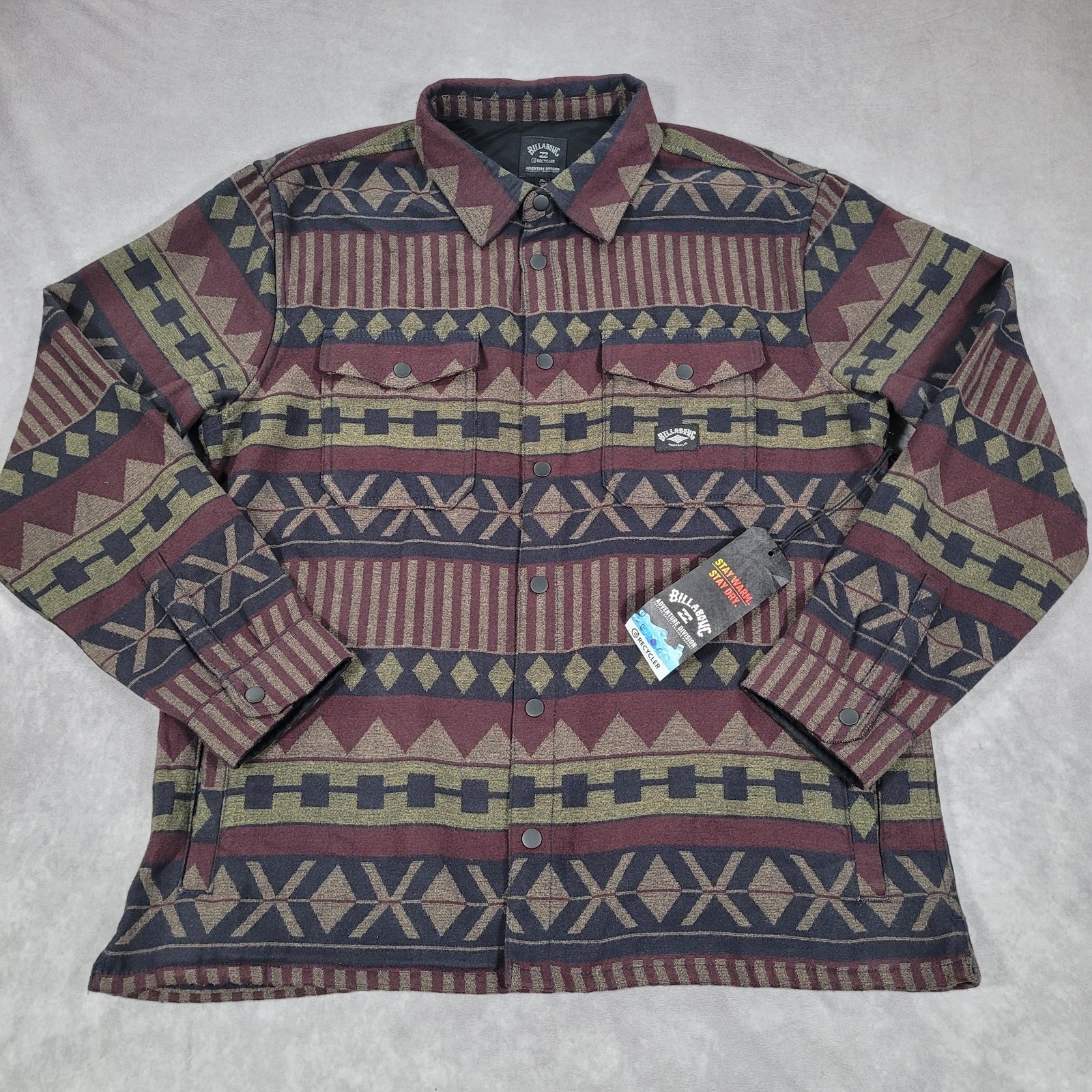 Billabong Lodge Flannel Jacket Mens XL Multicolor Aztec Surf Skater Snap Beach