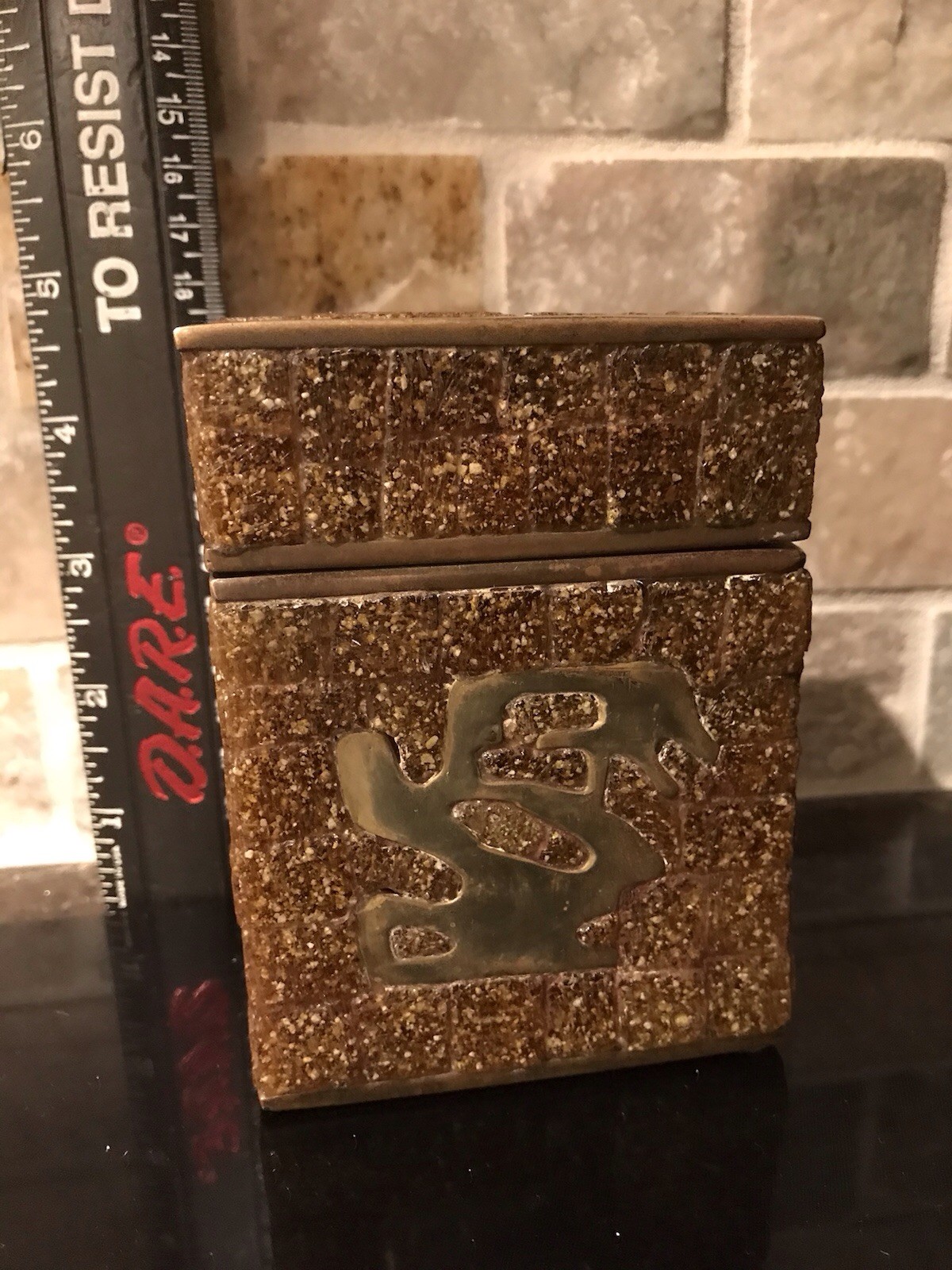 ***RARE*** Vintage Collectable, Salvador Teran Brown Tiles & Brass Box…