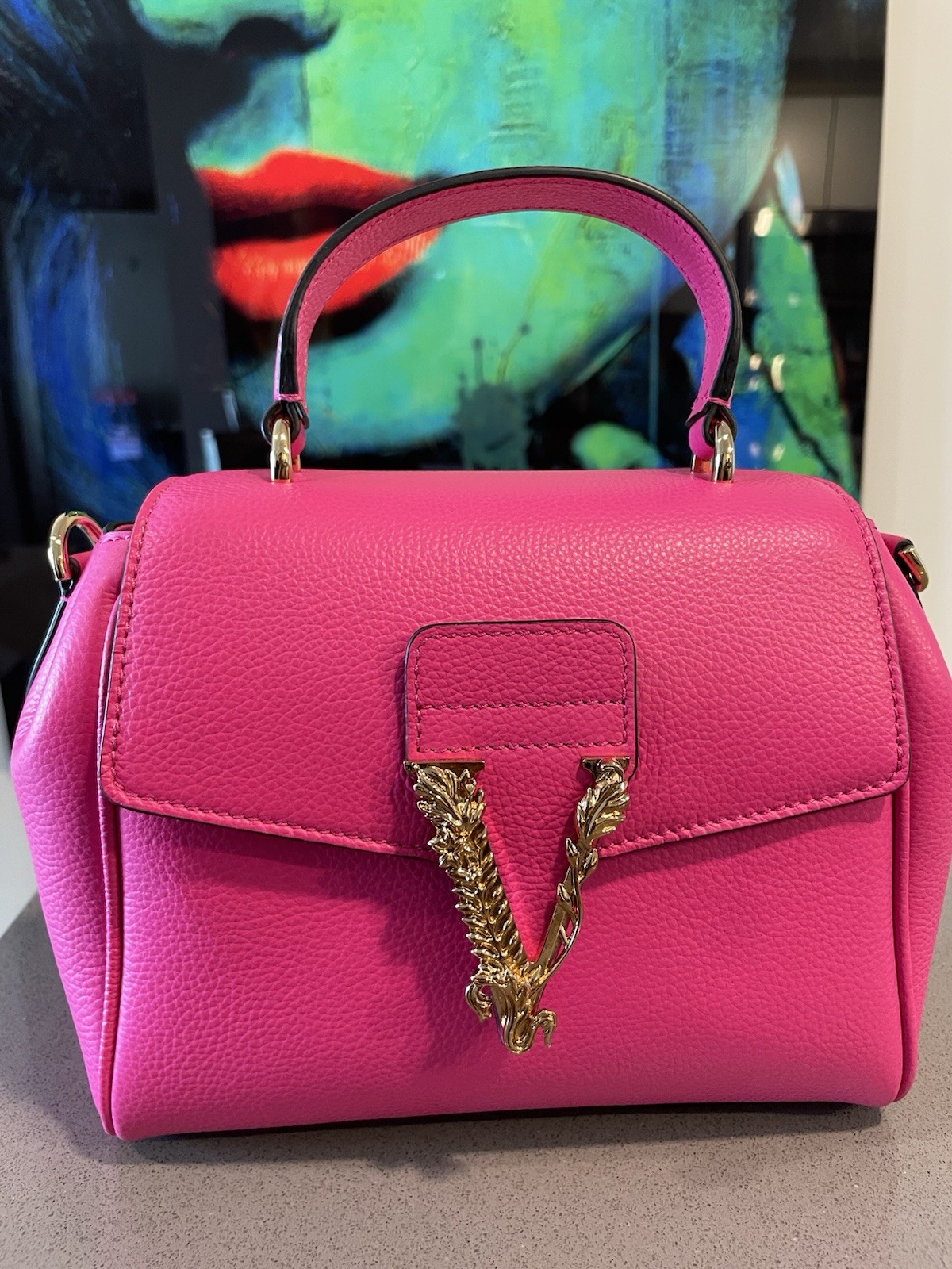 Versace Top Handle Bag  Virtus Grainy Calf  Small Pink   1015556 IT NWT $2100