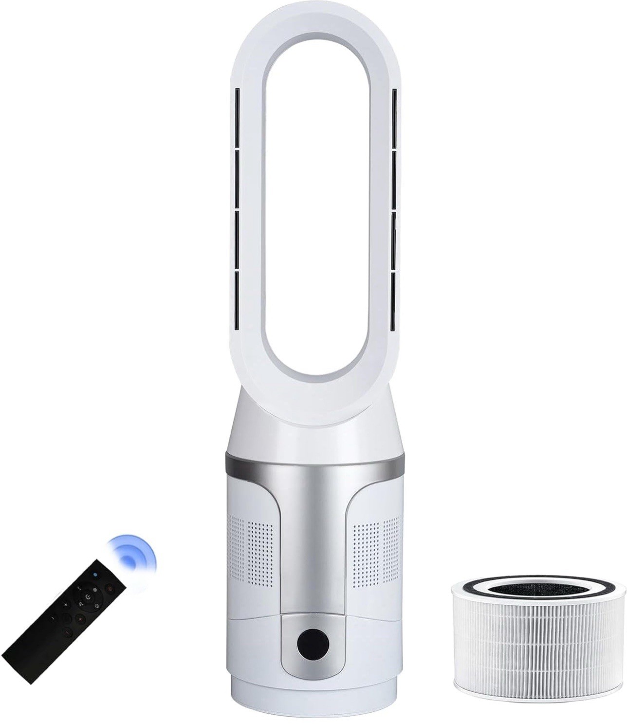 Bladeless Tower Fan Air Purifier HEPA Oscillating Remote Timer Silver