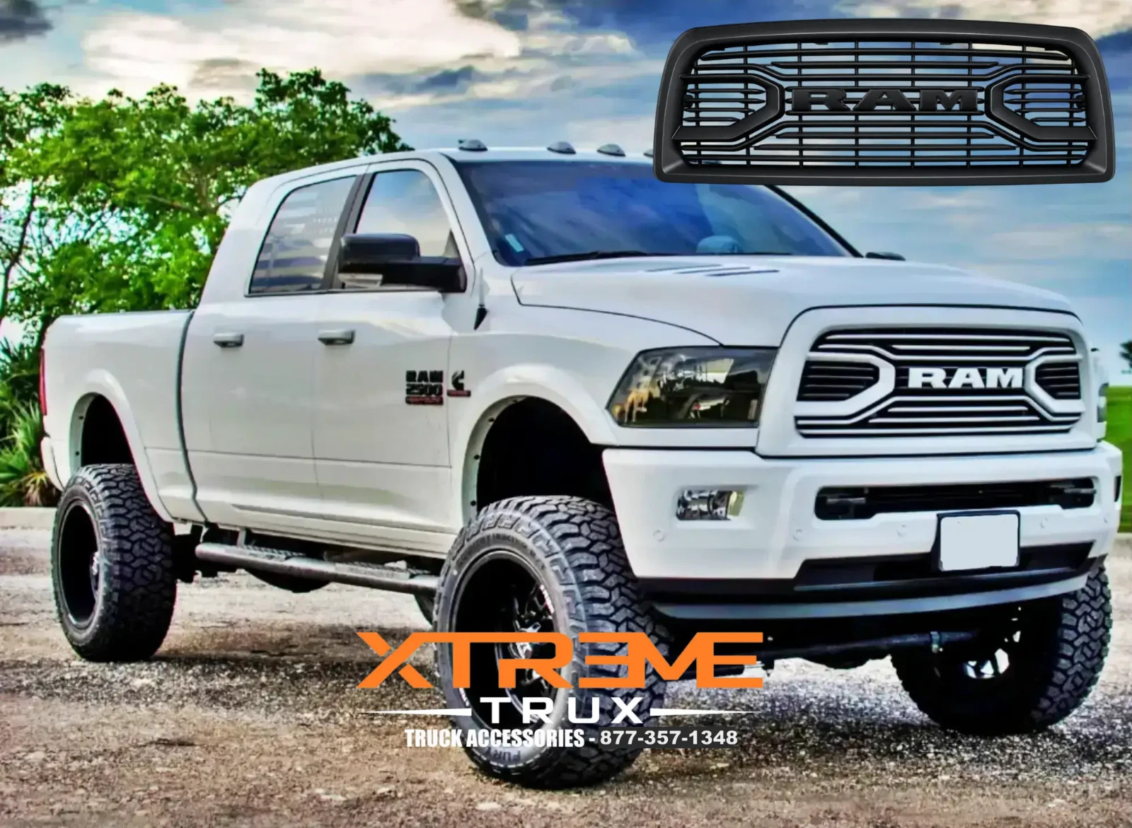 Paintable Black Big Horn Grille For 13-19 Dodge Ram 2500 3500 Replacement W/ RAM