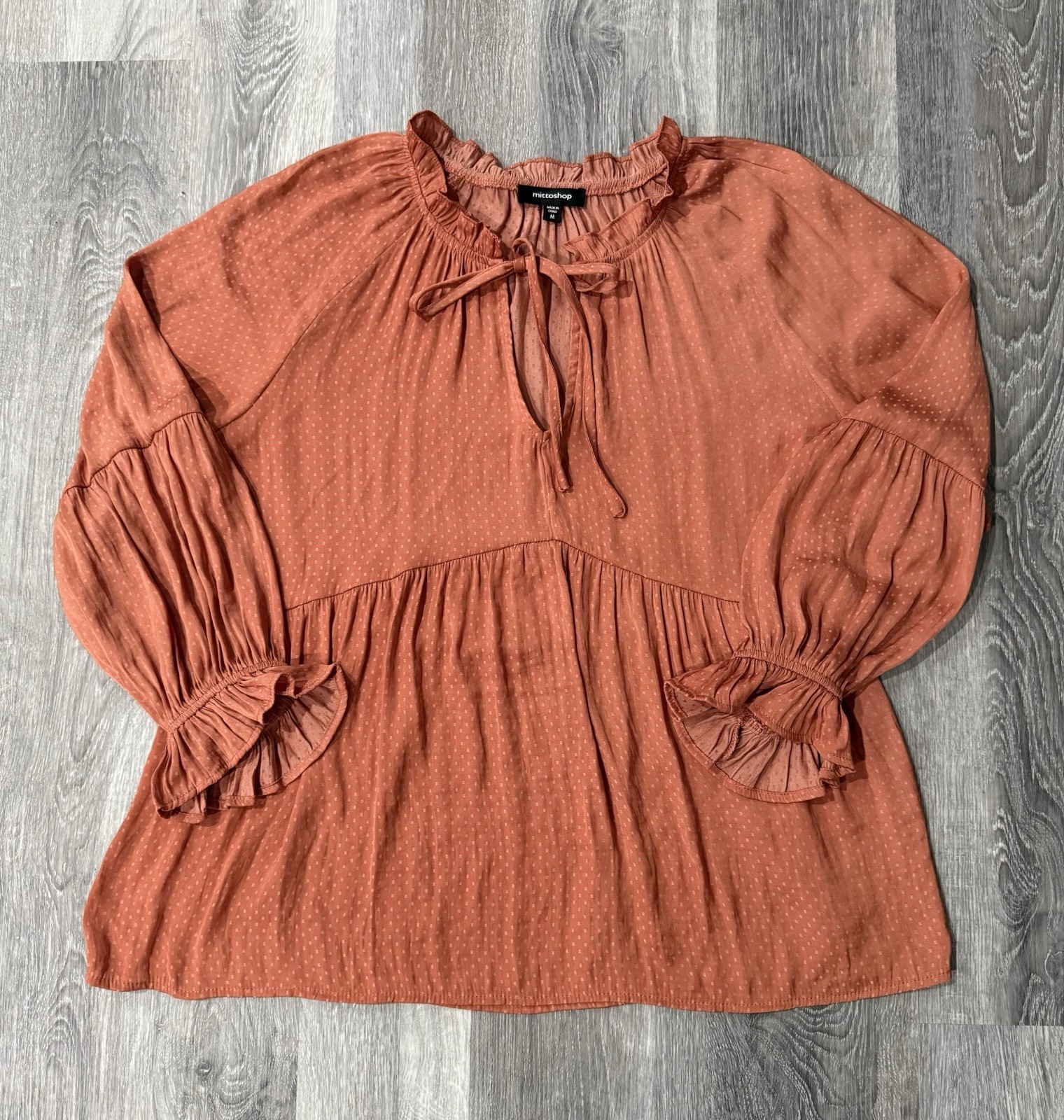 Mittoshop Women’s Rust Polka Dot Ruffle Tie Keyhole Neck Blouse, Size M