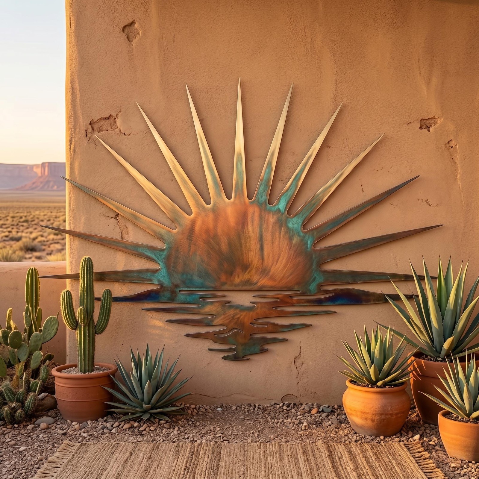Southwestern Metal Sun Wall Art, Desert Patio Decor, Outdoor Sunburst Sculpture