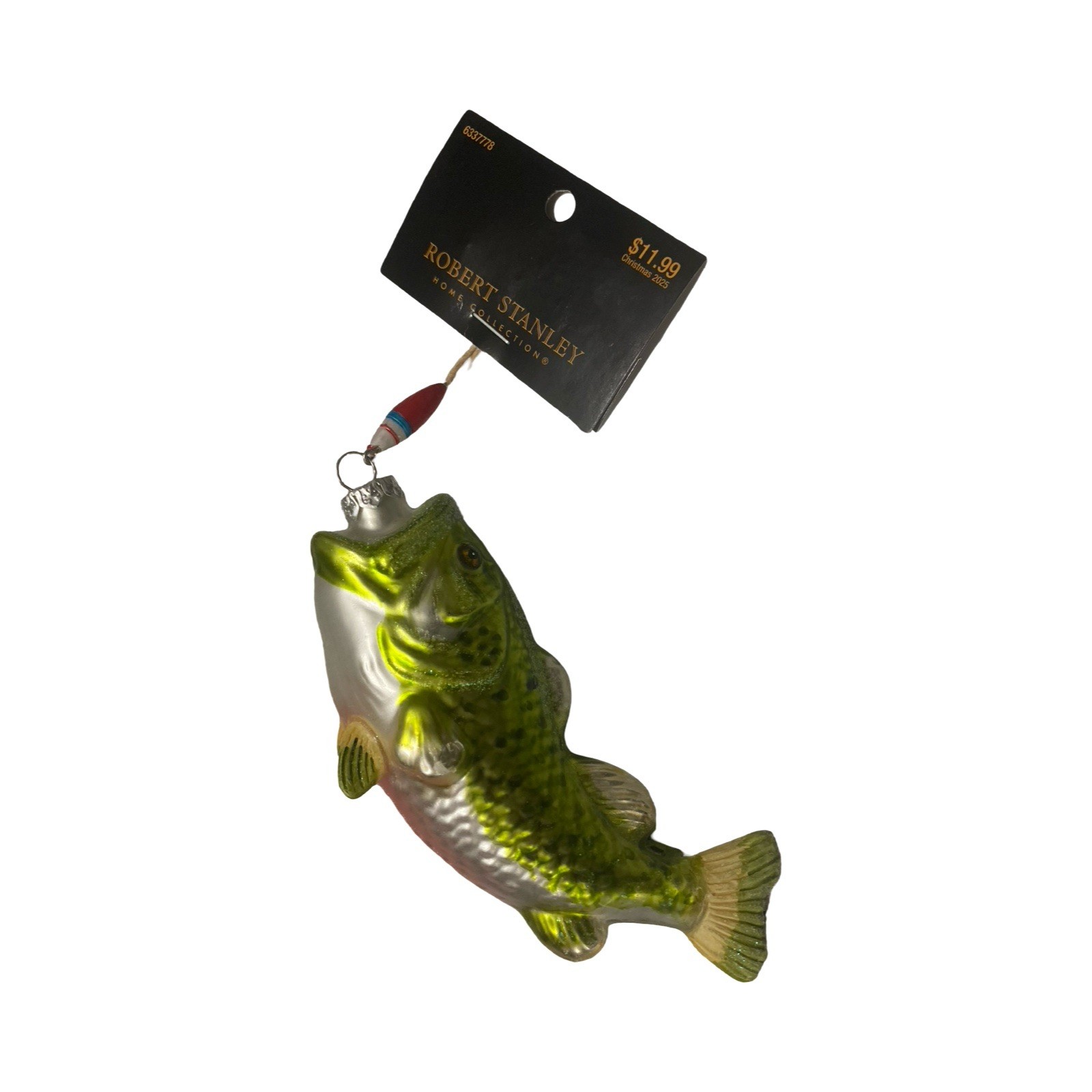 Robert Stanley Glass Bass Fishing Christmas Ornament size 6.5\ Robert Stanley Glass Bass Fishing Christmas Ornament size 6.5\