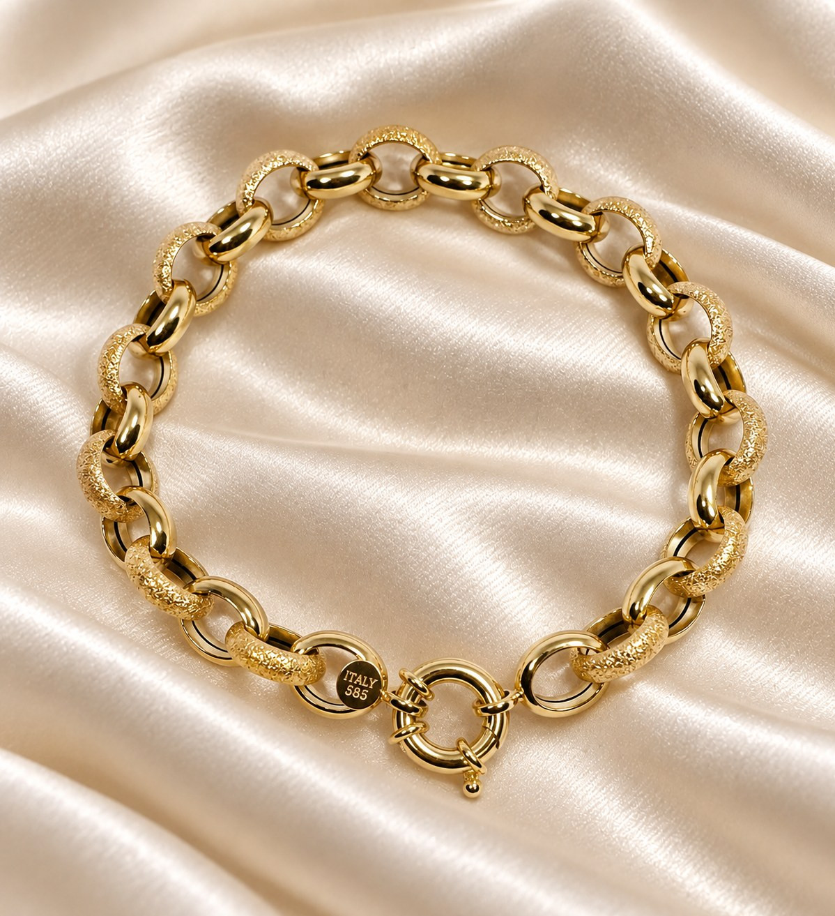 Vintage Milor Italy 14K Yellow Gold Textured Oval Rolo Link Bracelet 7.5\