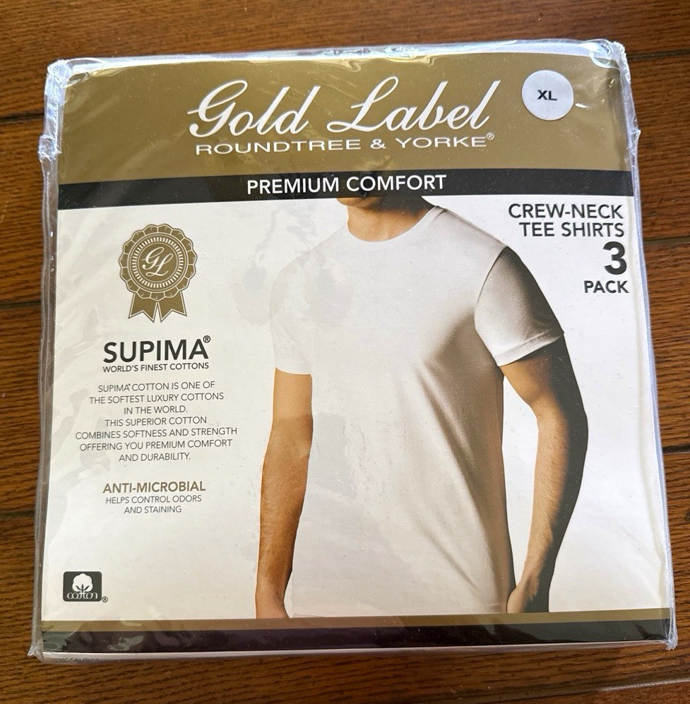 Gold Label Roundtree & Yorke Supima Cotton Crew Neck Tee White XL 3-Pack Gold Label Roundtree & Yorke Supima Cotton Crew Neck Tee White XL 3-Pack
