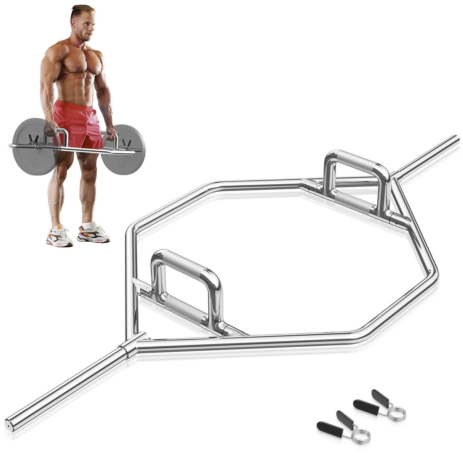 Heavy Duty Standard Hex Trap Bar with Flat or Raised Knurled Handles for Squats