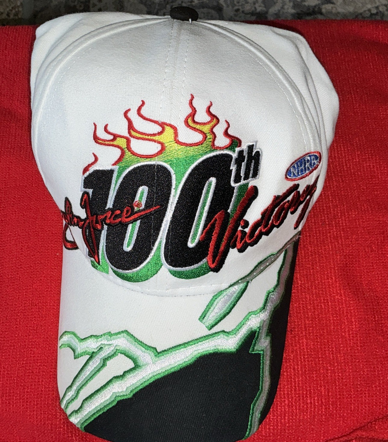 100th Victory John Force NHRA Drag Racing Hat White Lightning Limited Edition 100th Victory John Force NHRA Drag Racing Hat White Lightning Limited Edition
