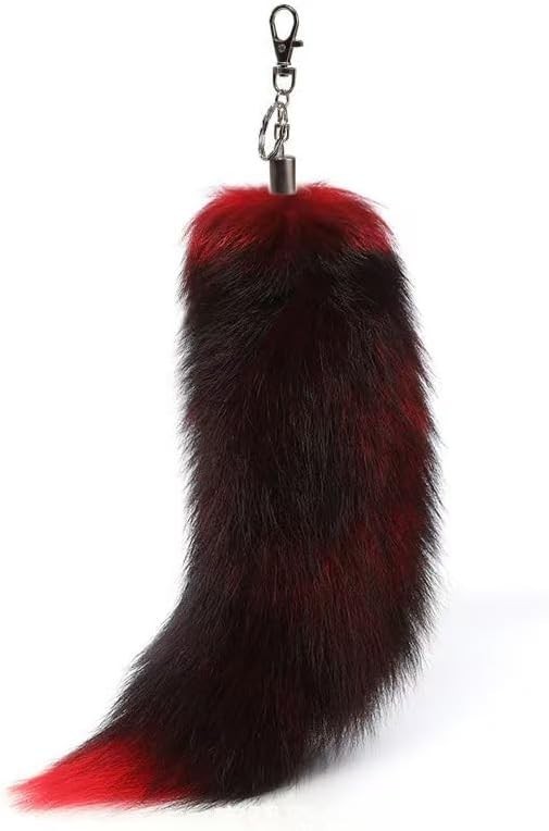 Iivos Fluffy Therian fox Tail Keychain - Soft Fur, About 18 inches, Red 