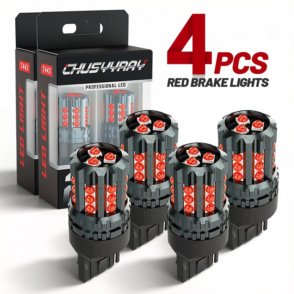 4PCS 7443 7440 7444 LED Brake Tail Parking Stop Light Bulbs Red No Error Free