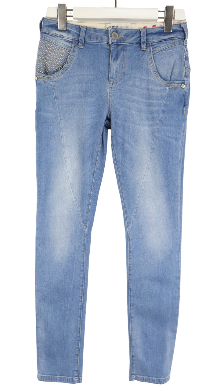 Mos Mosh Linton Bleach Jeans Womens W26 Zip Fly Faded Whiskers Stretch