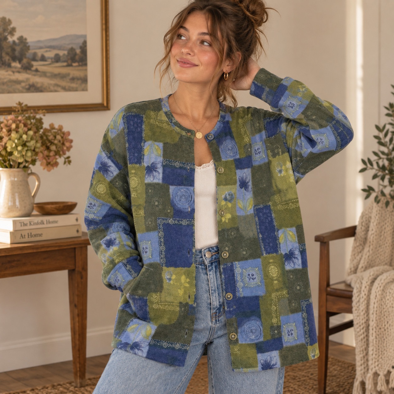 Vintage Gabriella T Womens Merino Wool Blend Patchwork Cardigan 1X Made in Italy