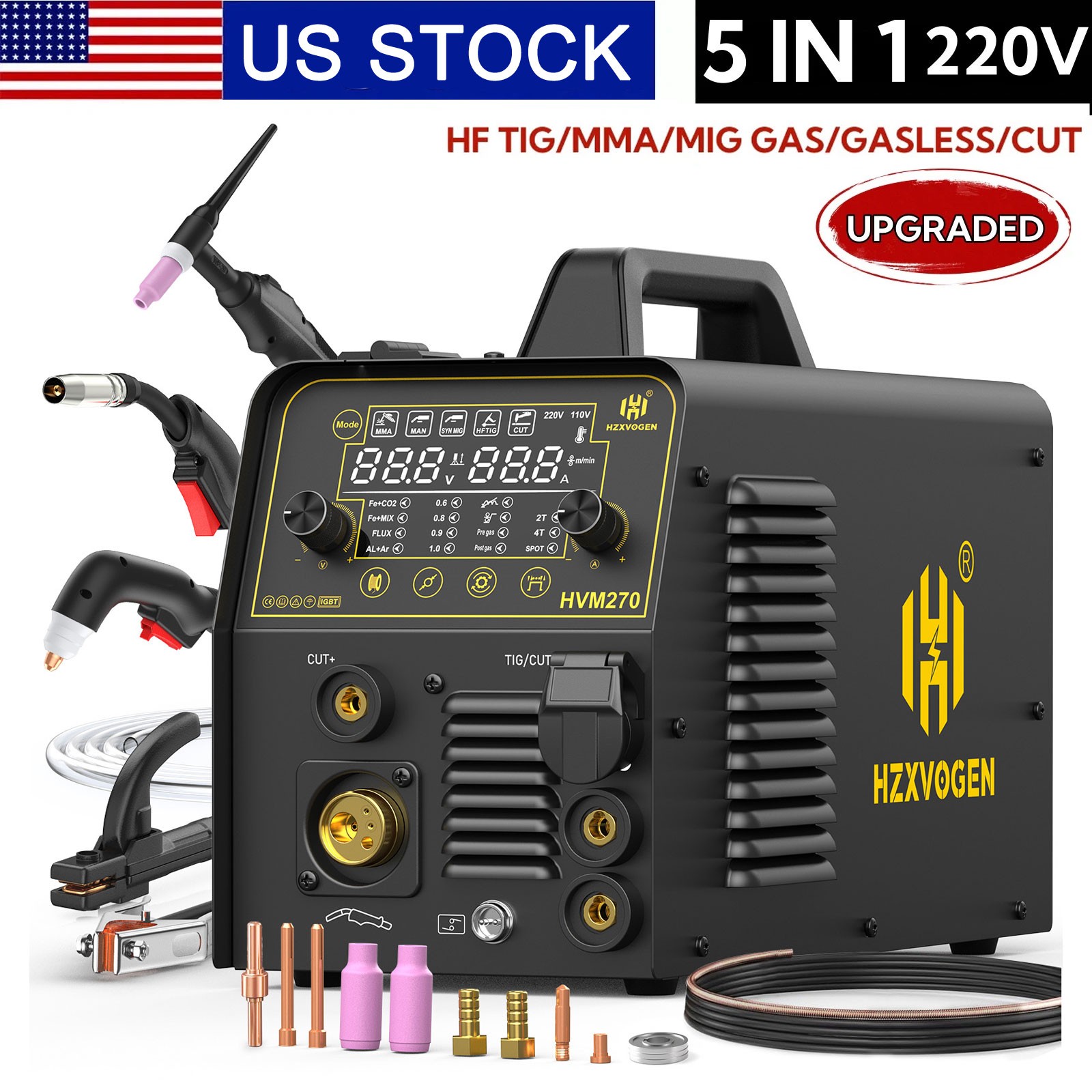 6in1 MIG/CUT/TIG/MMA/Spot Weld Welder 250A Aluminum Gas/Gasless MIG Welder 220V