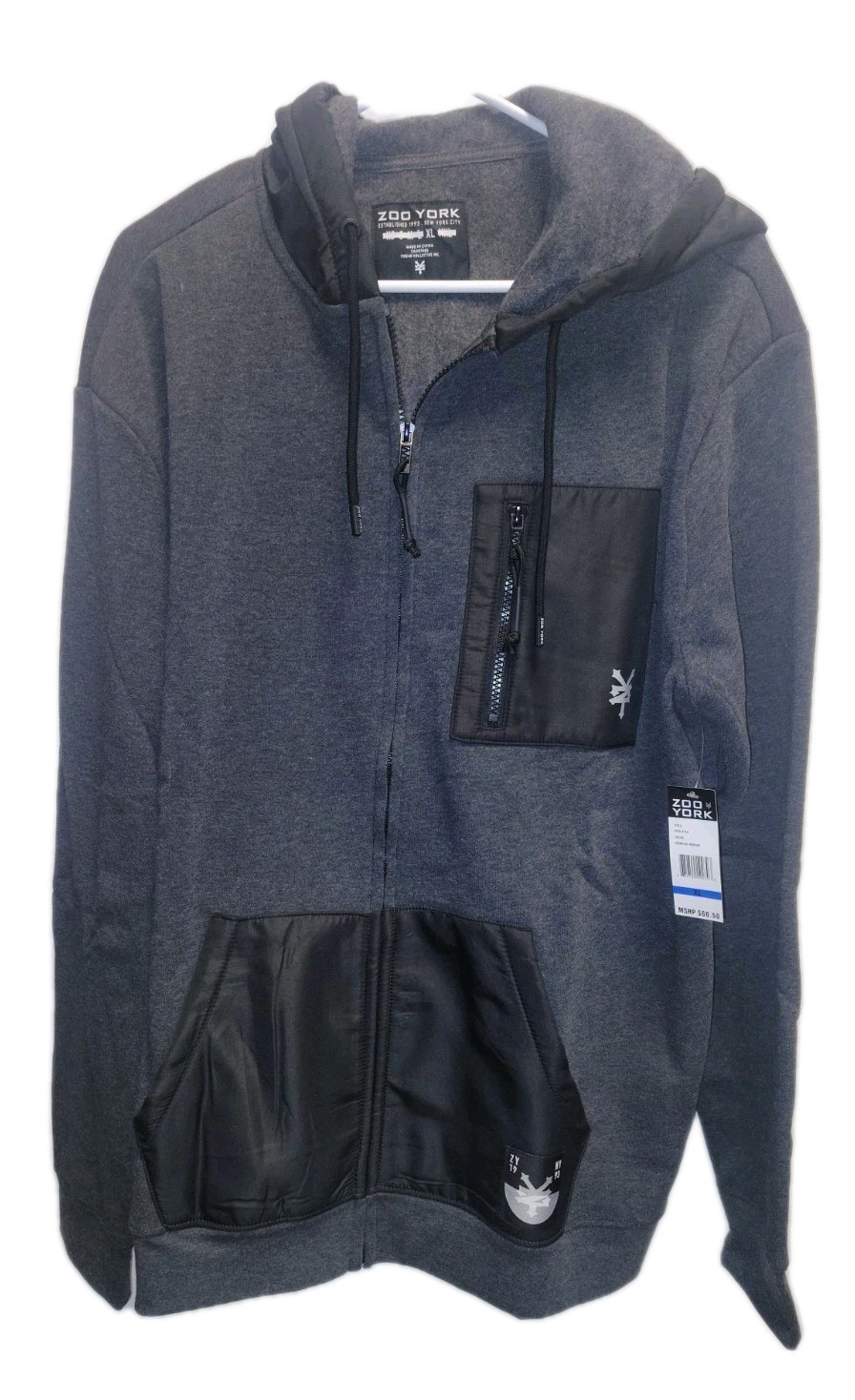 Zoo York Men\'s Zip Up Hoodie Gray / Black Size XL Skater Skateboarding New