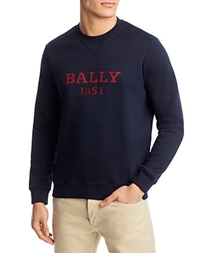 Bally Logo Sweatshirt Men\'s M Ink Bally Crewneck Long Sleeves Pullover Style