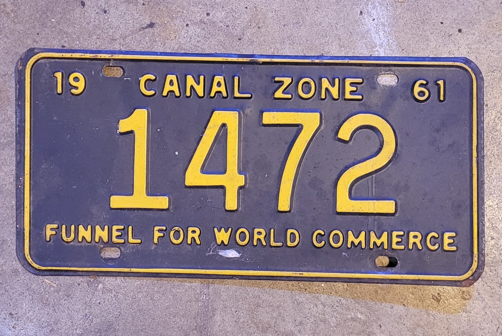 Vintage Canal Zone 1961 Panama License Plate # 1472 Vintage Canal Zone 1961 Panama License Plate # 1472